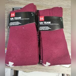 2 Pair Under Armour Team Over‎ The Calf Socks Adult Size Maroon & White A6